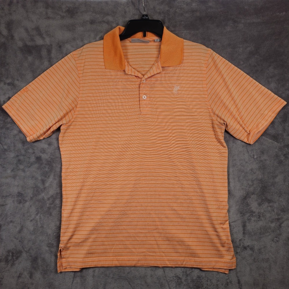Ashworth Mens Medium Orange Striped Polo Golf Shirt Short Sleeve Regular Fit